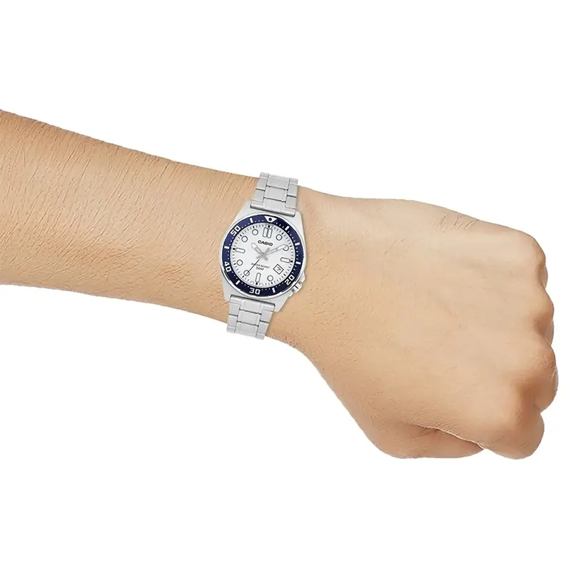 Casio Enticer White Dial Blue Bezel Men's Watch- MTD-135D-7AV